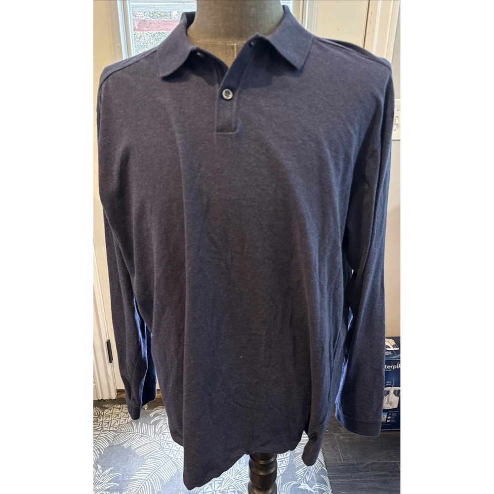 Tommy Bahama Long Sleeve Polo Style Shirt Dark Blue - Large